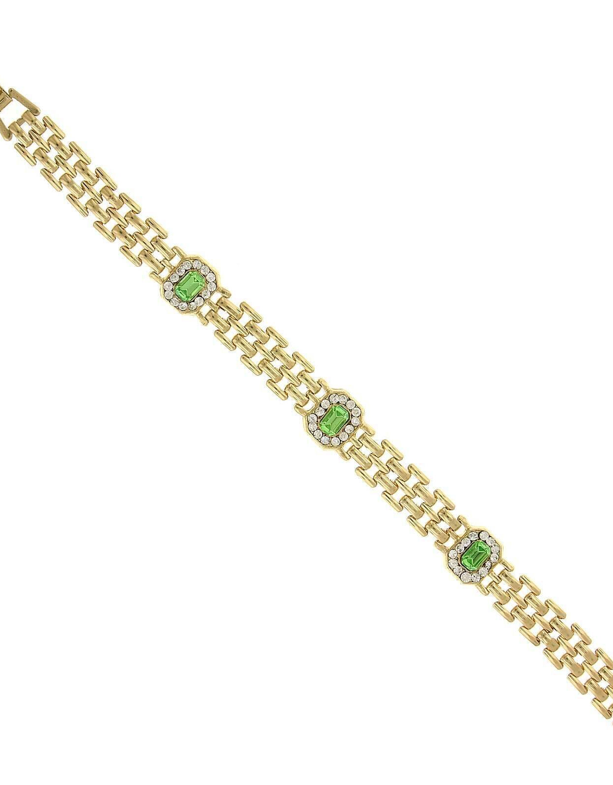 2028 Jewelry Octagon Peridot Green Crystal Brick Chain Bracelet