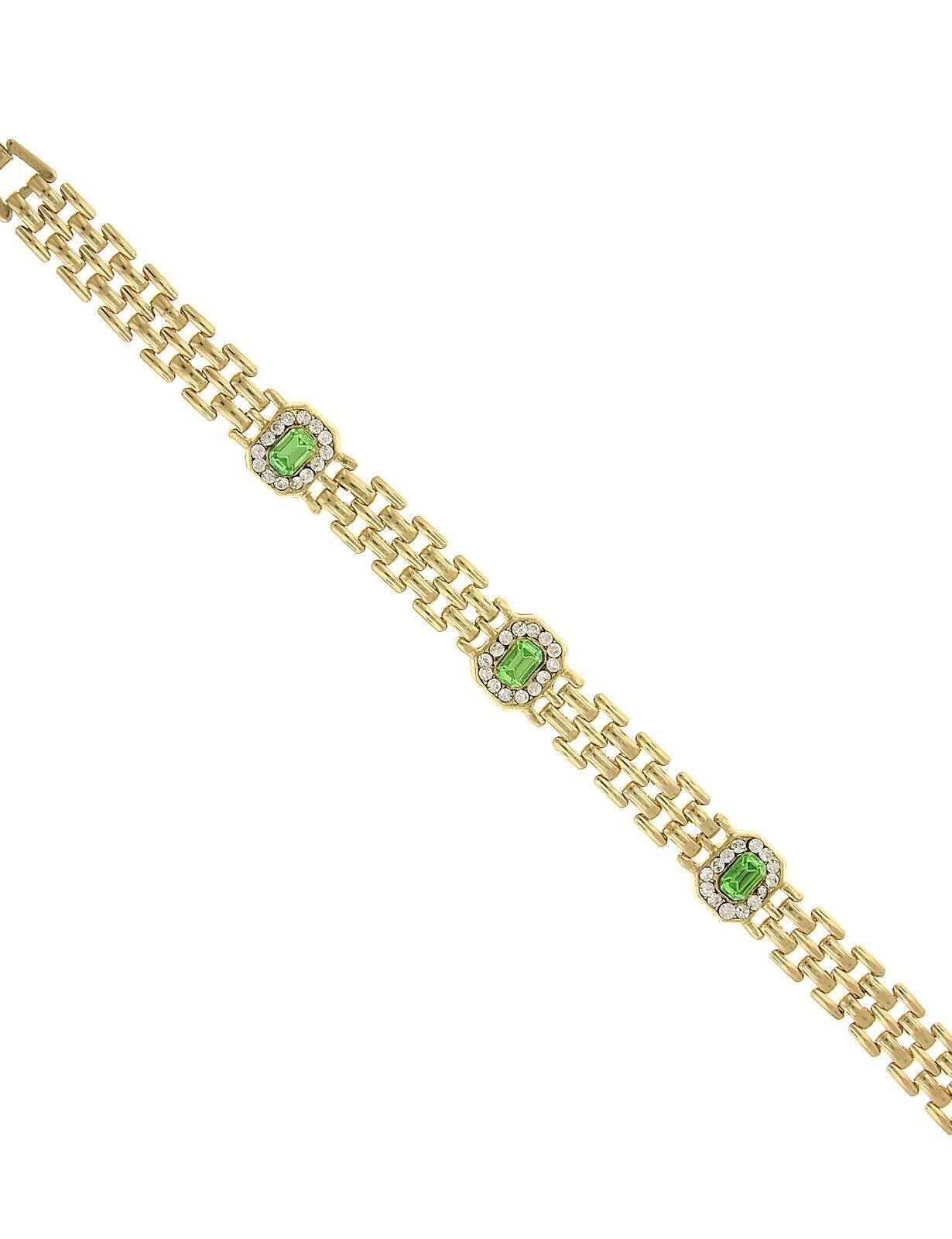 2028 Jewelry Octagon Peridot Green Crystal Brick Chain Bracelet