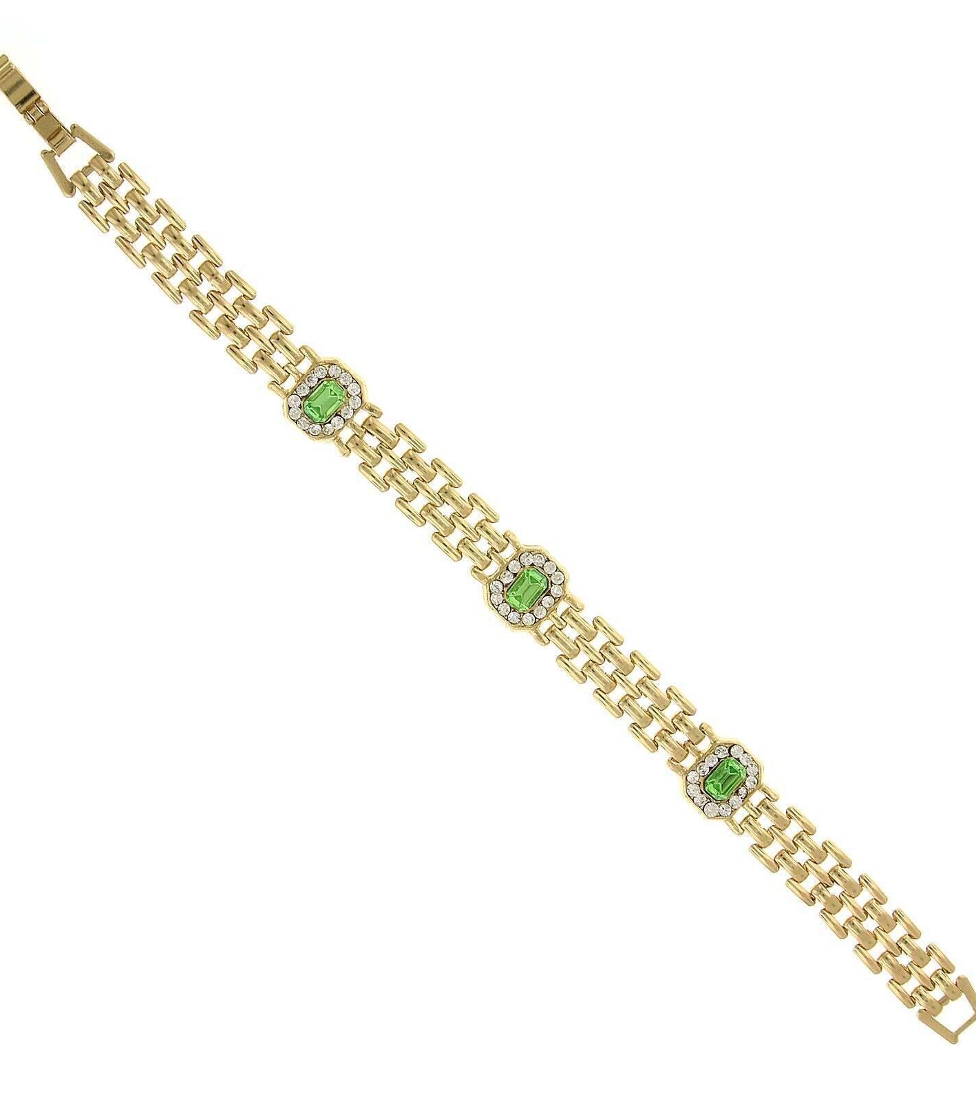 2028 Jewelry Octagon Peridot Green Crystal Brick Chain Bracelet