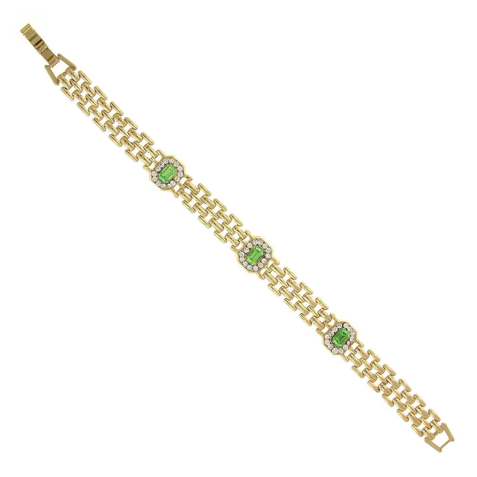 2028 Jewelry Octagon Peridot Green Crystal Brick Chain Bracelet