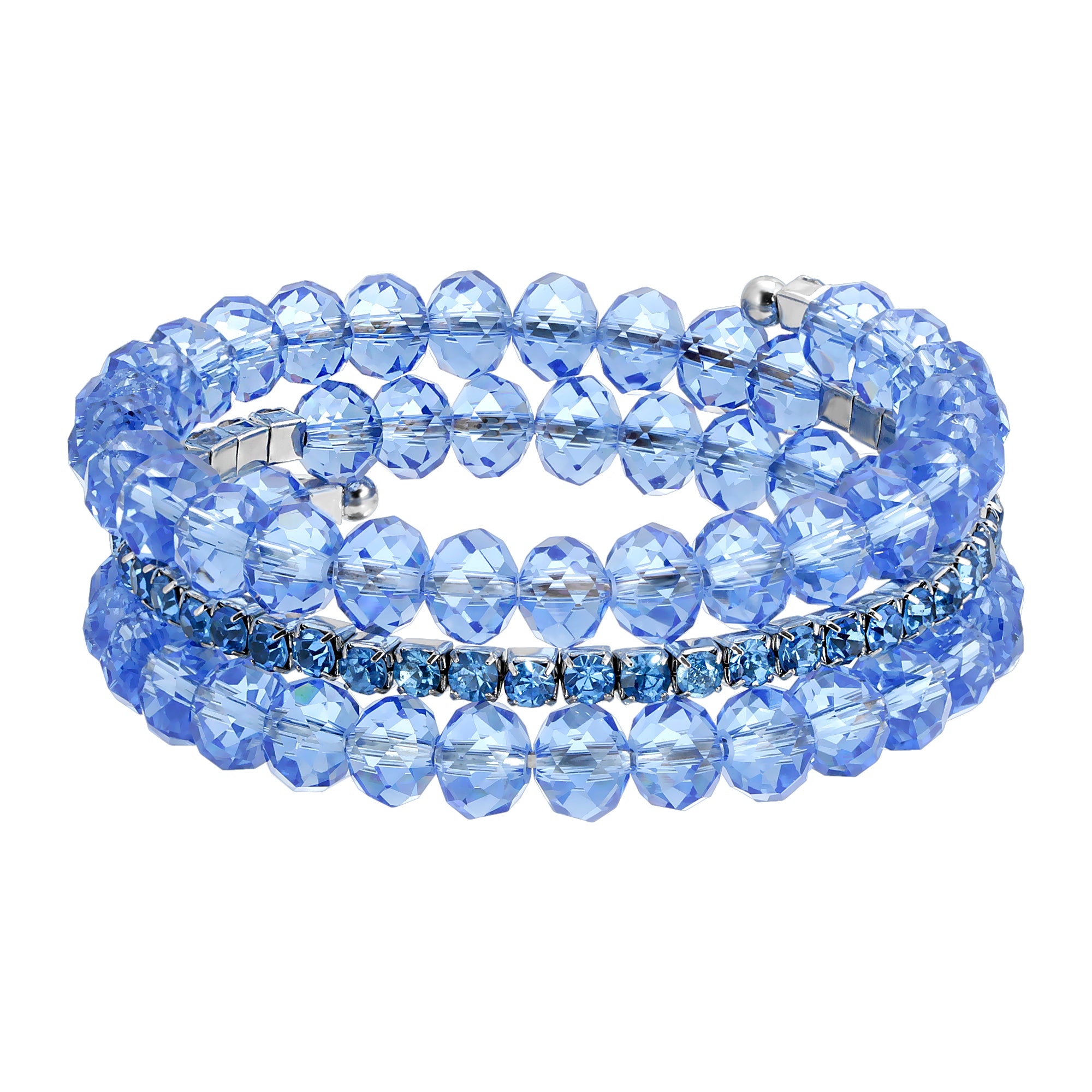 Lux-Cut Blue Beaded Glass Crystal Coil Bracelet