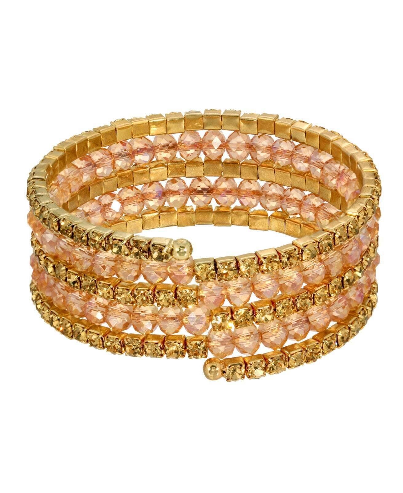 2028 Jewelry Crystal Rich Cut and Rhinestone Coil Bracelet