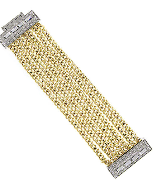 1928 Jewelry Two Tone Crystal Triple Row Chain Magnetic Clasp Bracelet