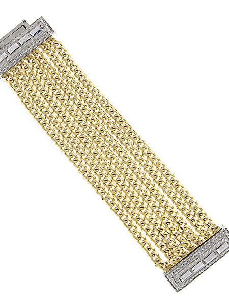 1928 Jewelry Two Tone Crystal Triple Row Chain Magnetic Clasp Bracelet
