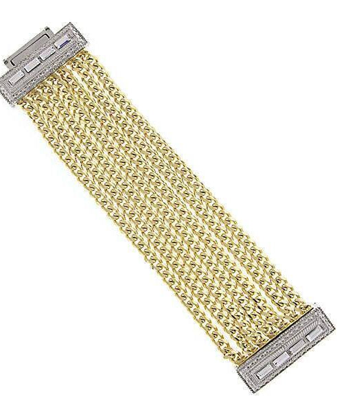 1928 Jewelry Two Tone Crystal Triple Row Chain Magnetic Clasp Bracelet