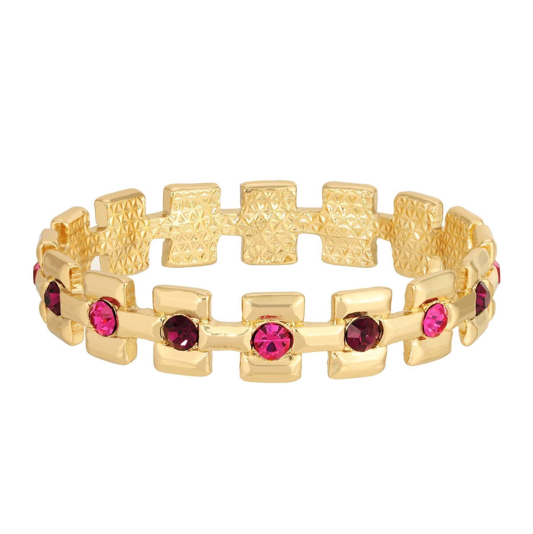 1928 Jewelry Amethyst And Fuchsia Crystal Bangle Bracelet