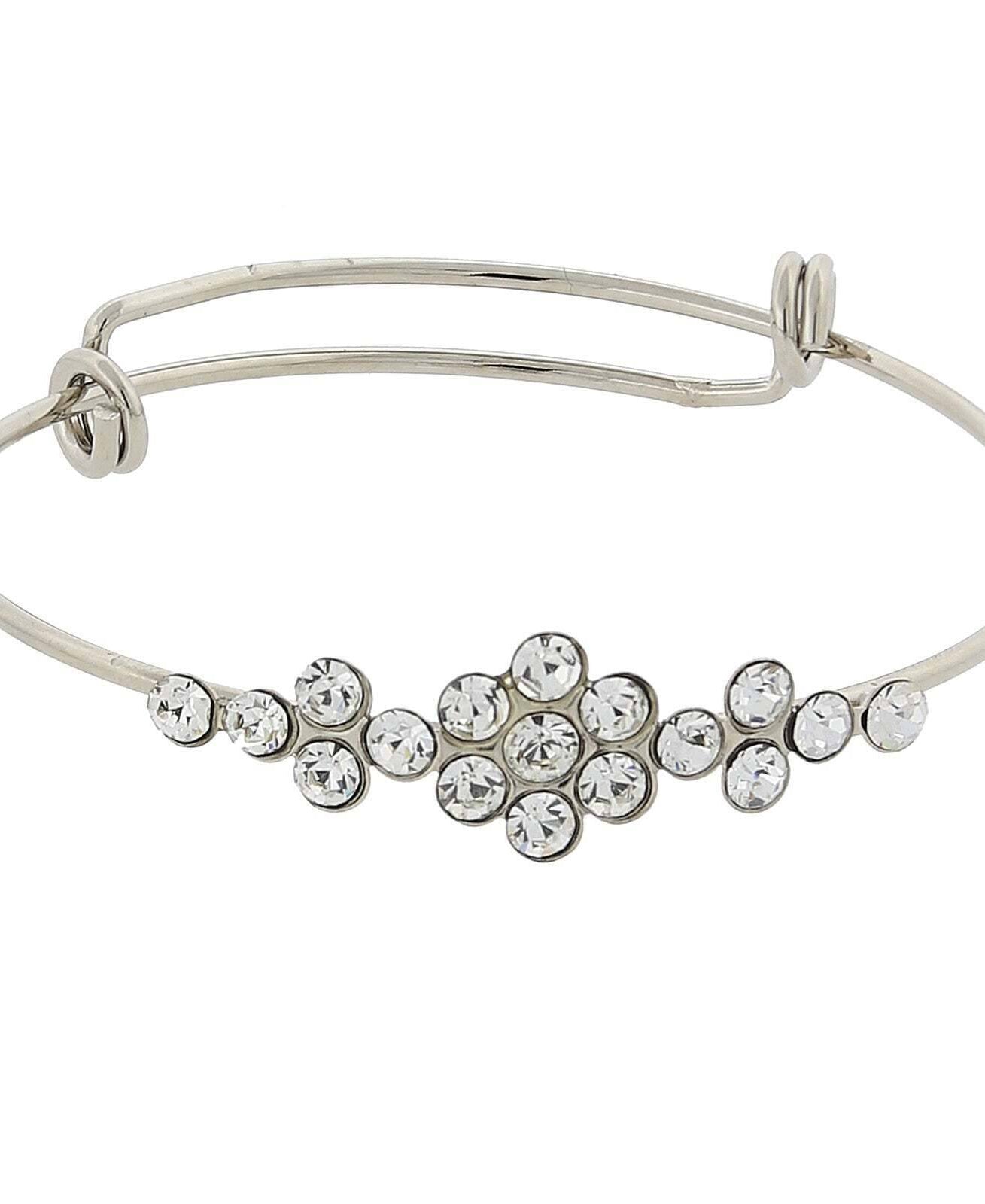 1928 Jewelry Clear Crystal Flower Wire Bangle Bracelet