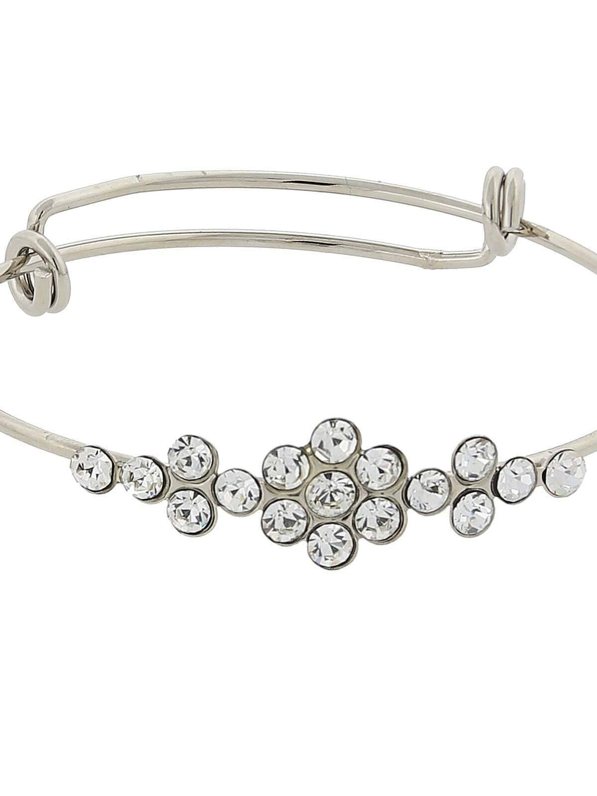 1928 Jewelry Clear Crystal Flower Wire Bangle Bracelet