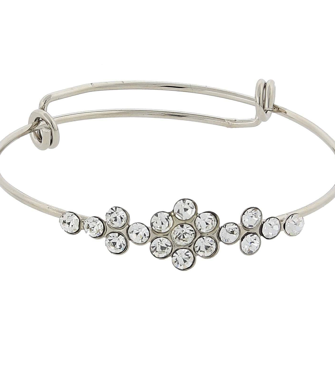 1928 Jewelry Clear Crystal Flower Wire Bangle Bracelet