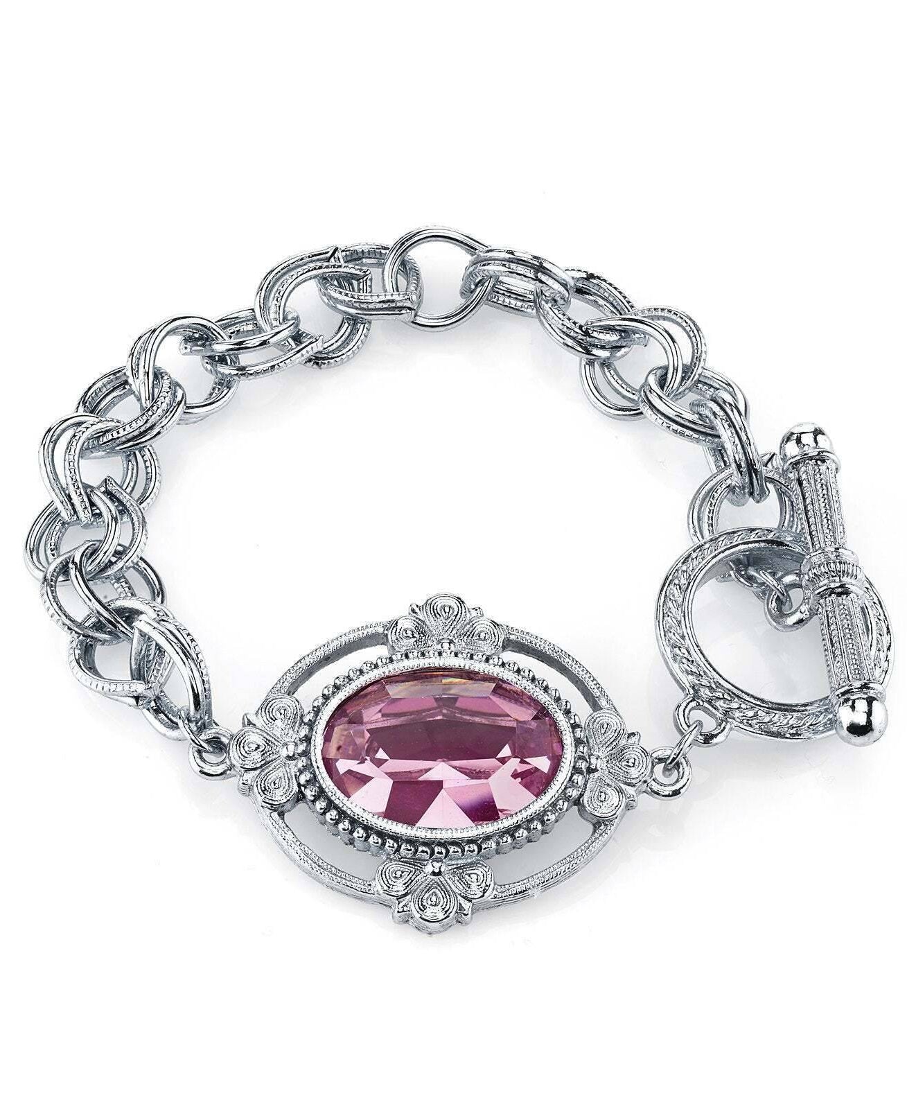 1928 Jewelry Oval Lux Crystal Silver Toggle Link Bracelet