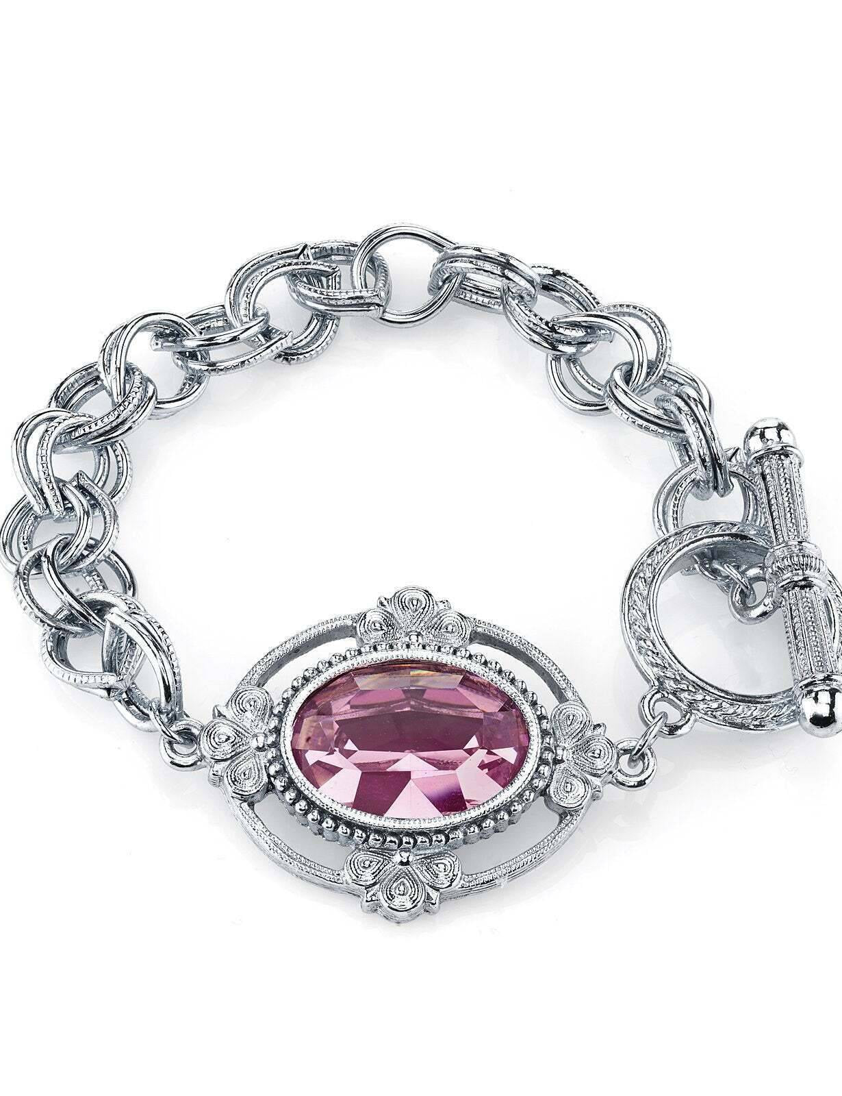1928 Jewelry Oval Lux Crystal Silver Toggle Link Bracelet