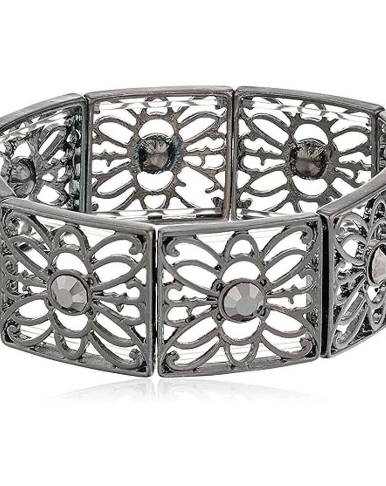 1928 Jewelry Square Butterfly Filigree Crystal Stretch Bracelet