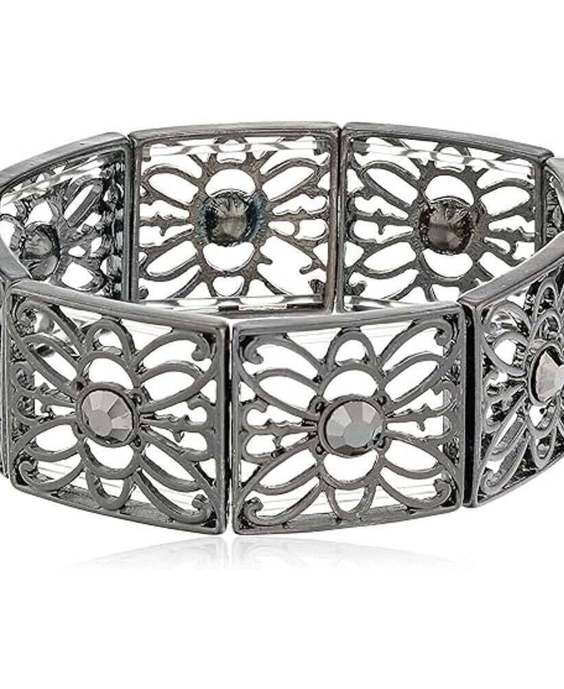 1928 Jewelry Square Butterfly Filigree Crystal Stretch Bracelet