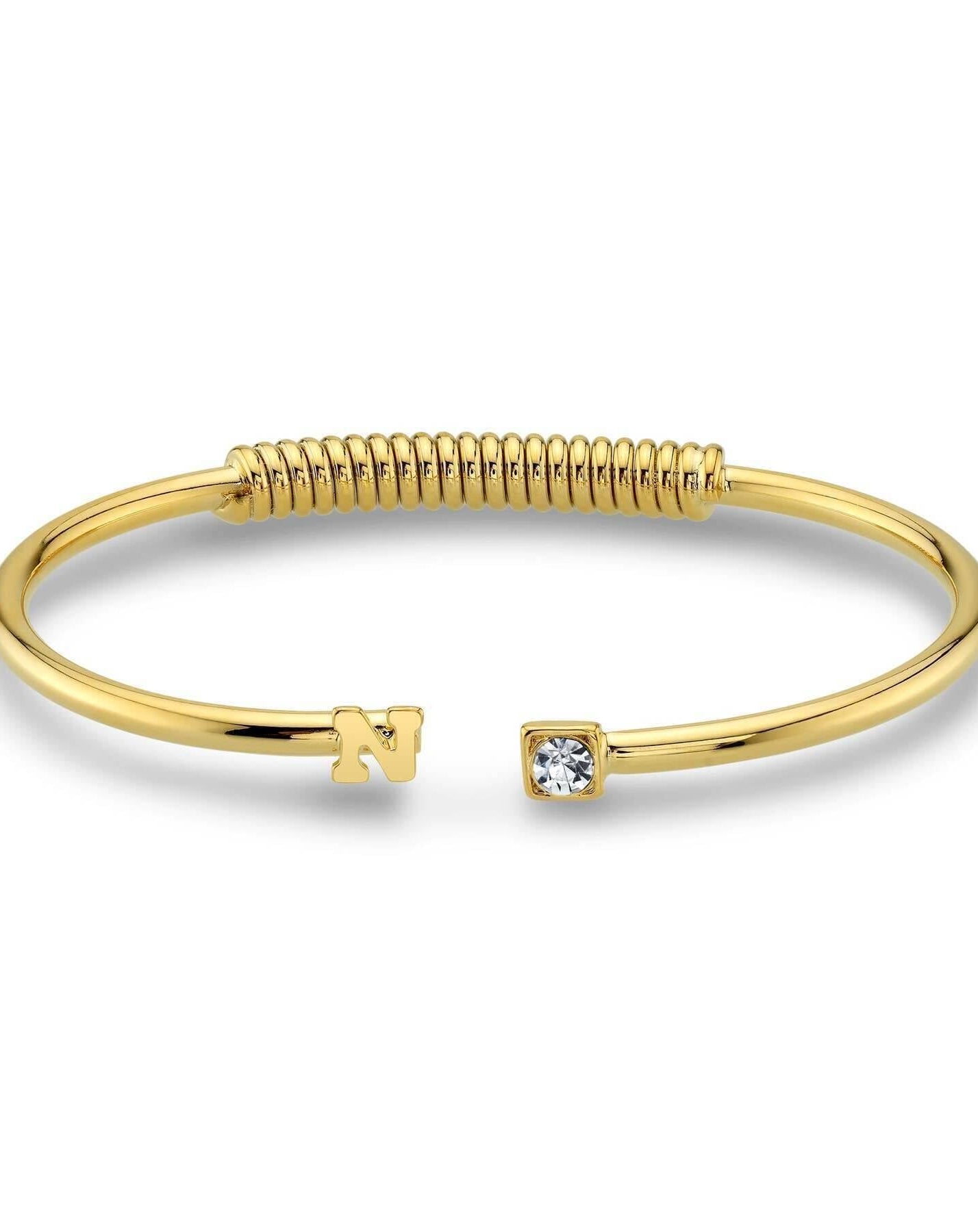 1928 Jewelry Crystal Accent With Initial Cuff Bracelet