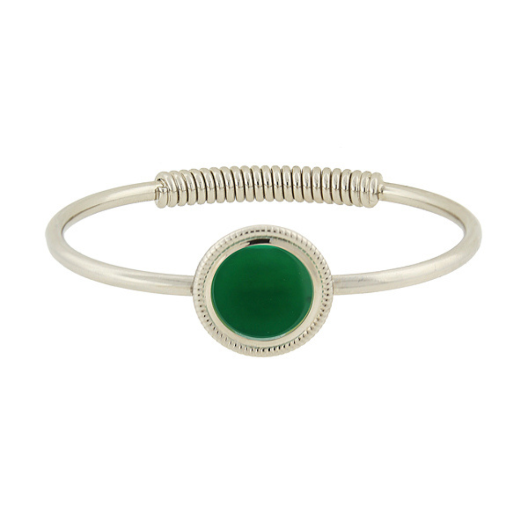 Dark Green Onyx Gemstone Spring Hinge Bracelet