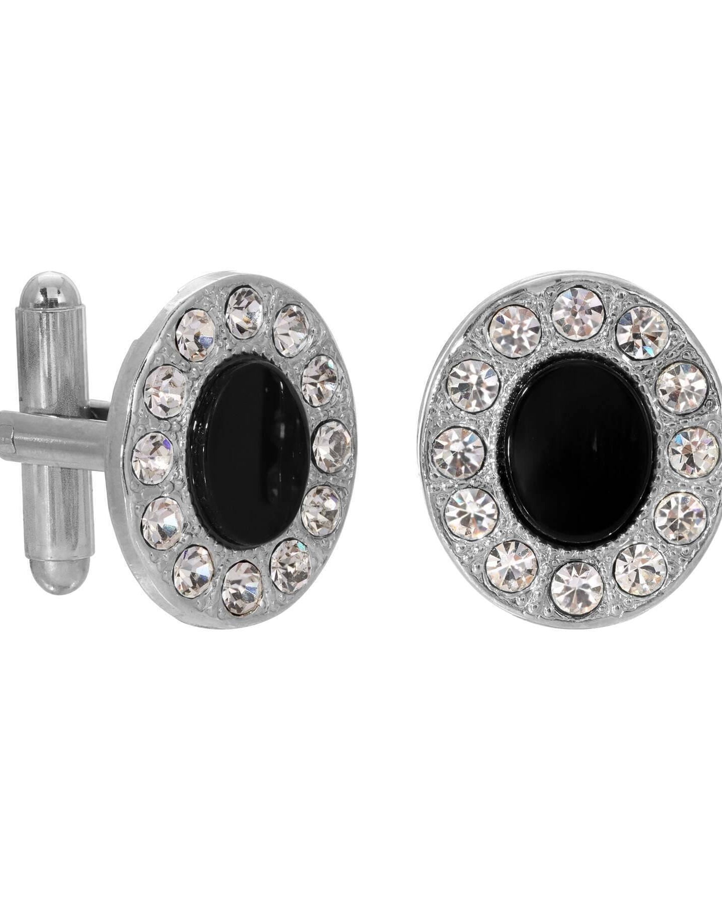 1928 Jewelry Oval Stone Crystal Cufflinks