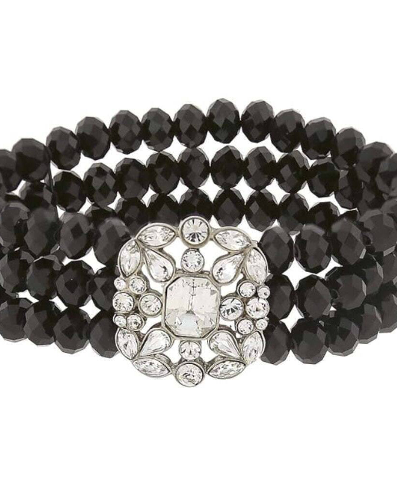 2028 Jewelry Crystal Symphony Black Glass Beaded Stretch Bracelet