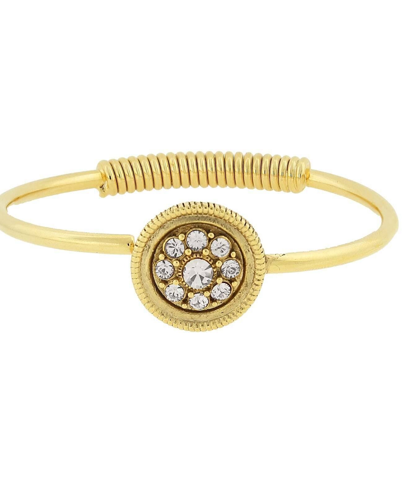 1928 Jewelry Flower Crystal Spring Hinge Gold Cuff Bracelet