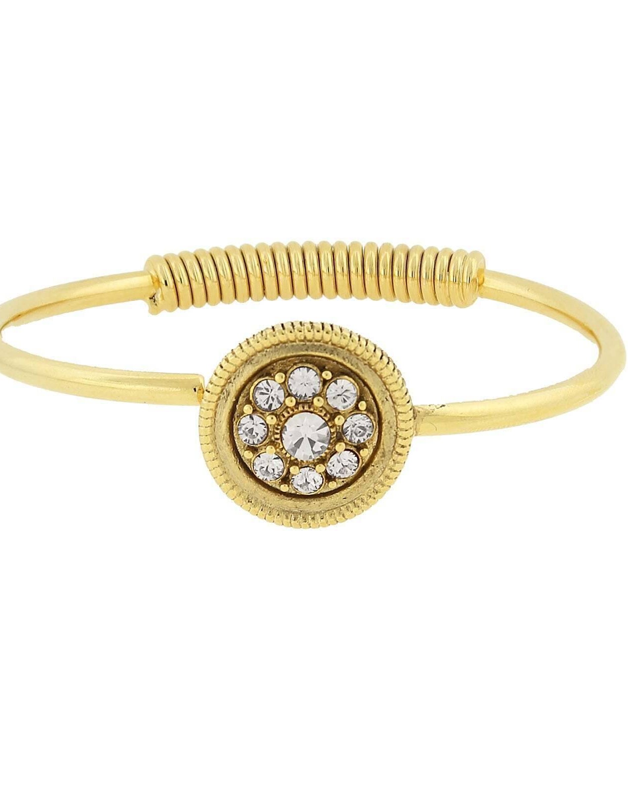 1928 Jewelry Flower Crystal Spring Hinge Gold Cuff Bracelet