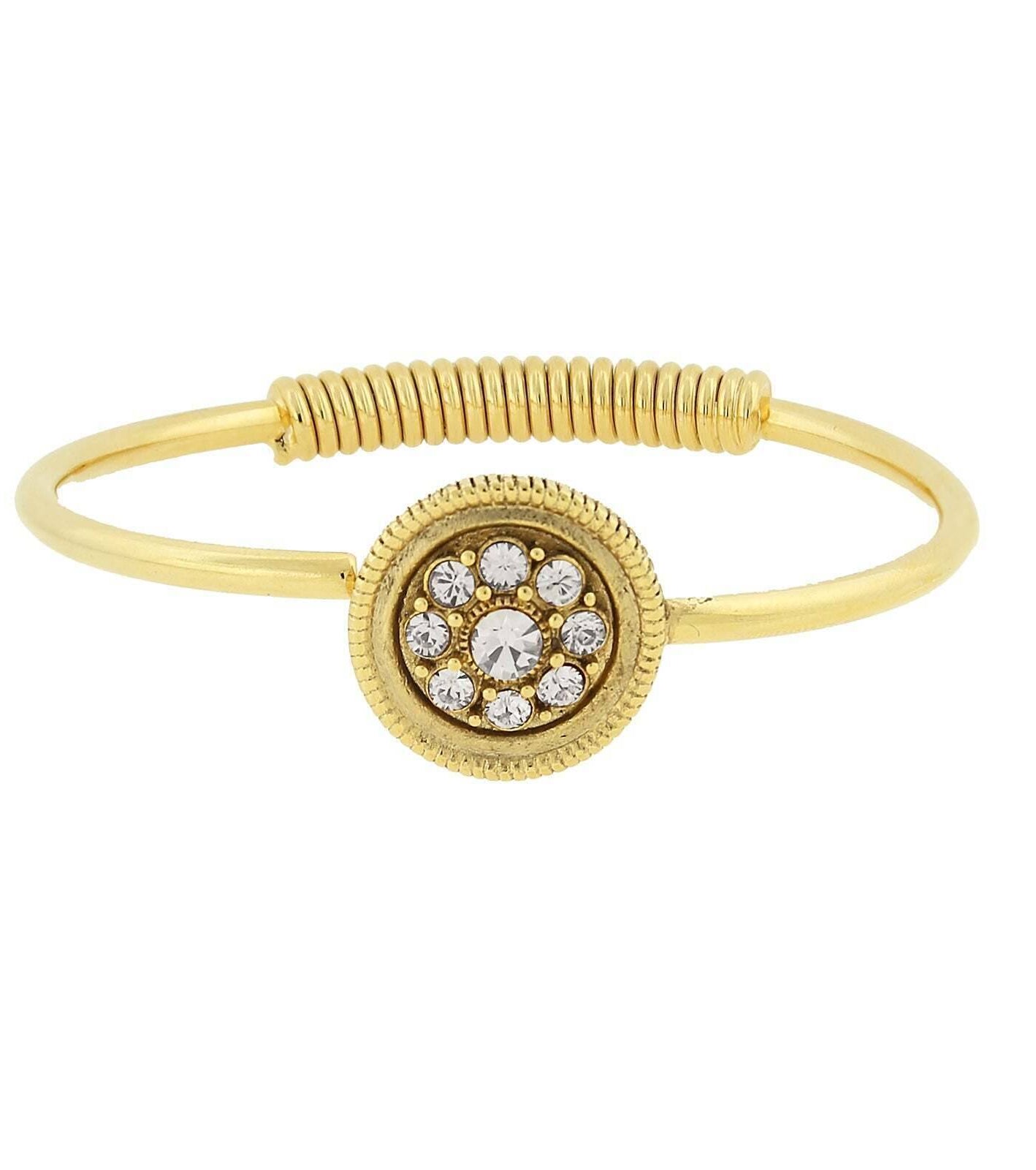 1928 Jewelry Flower Crystal Spring Hinge Gold Cuff Bracelet