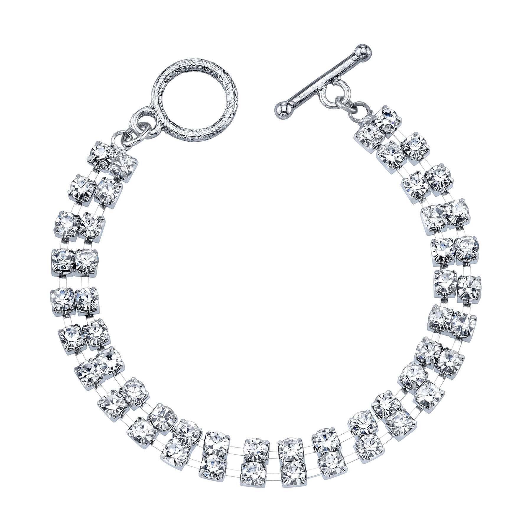 1928 Jewelry 2-Row Radiant Crystal Rhinestone Toggle Bracelet