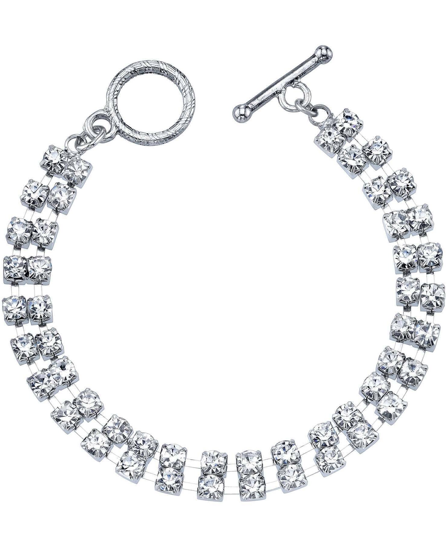 1928 Jewelry 2-Row Radiant Crystal Rhinestone Toggle Bracelet