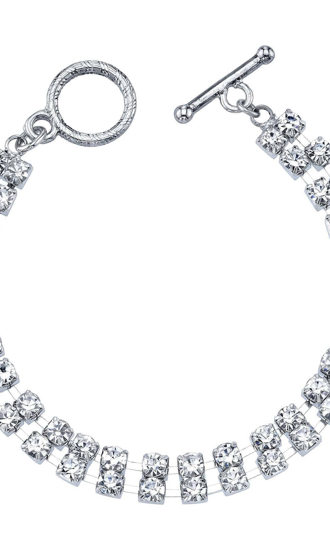1928 Jewelry 2-Row Radiant Crystal Rhinestone Toggle Bracelet