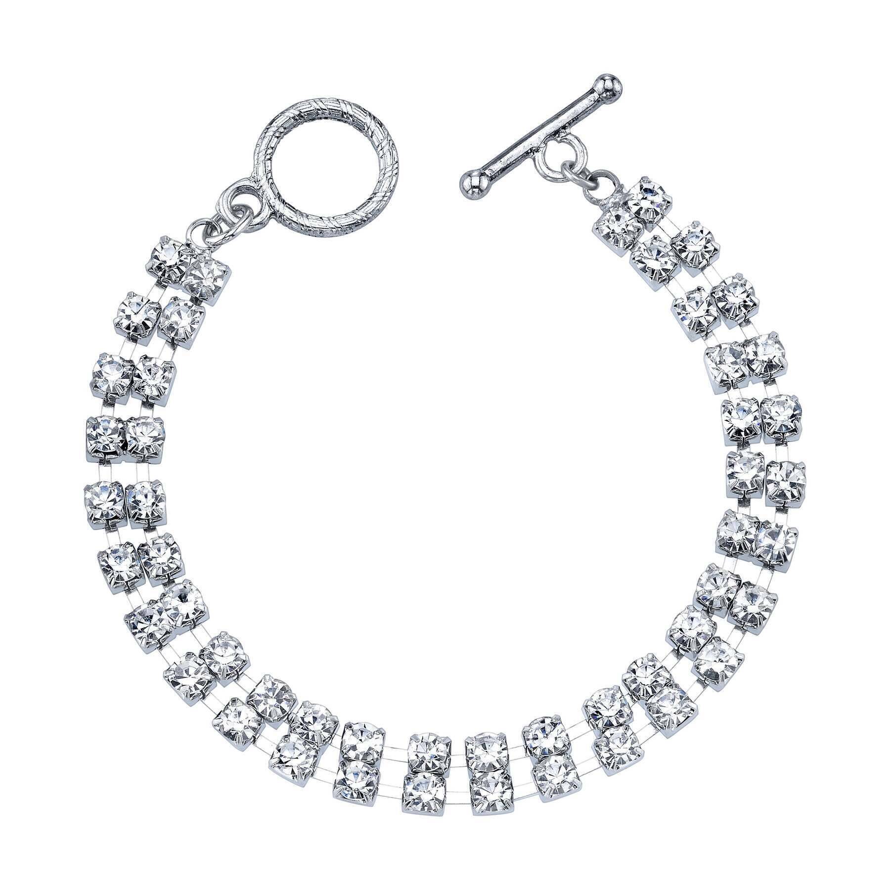 1928 Jewelry 2-Row Radiant Crystal Rhinestone Toggle Bracelet