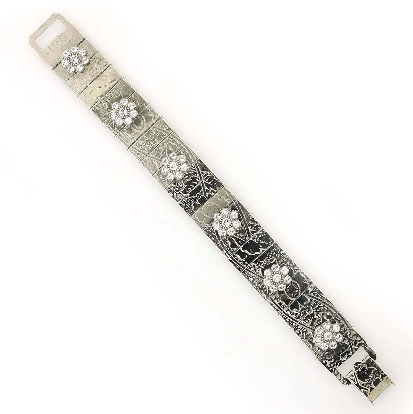 1928 Jewelry Crystal Flower Etched Floral Clasp Bracelet