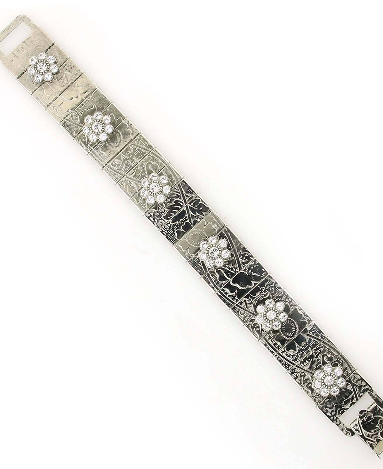 1928 Jewelry Crystal Flower Etched Floral Clasp Bracelet