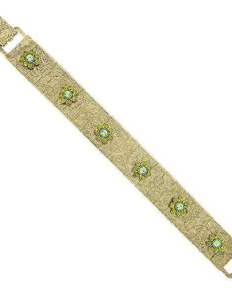 1928 Jewelry Crystal Flower Etched Floral Clasp Bracelet