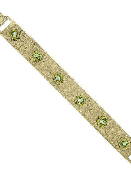 1928 Jewelry Crystal Flower Etched Floral Clasp Bracelet