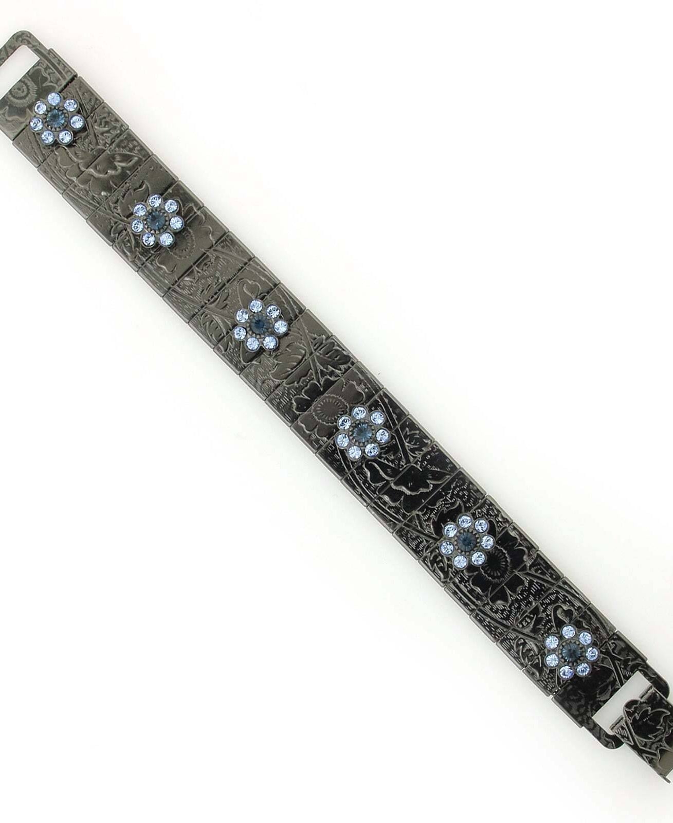 1928 Jewelry Crystal Flower Etched Floral Clasp Bracelet