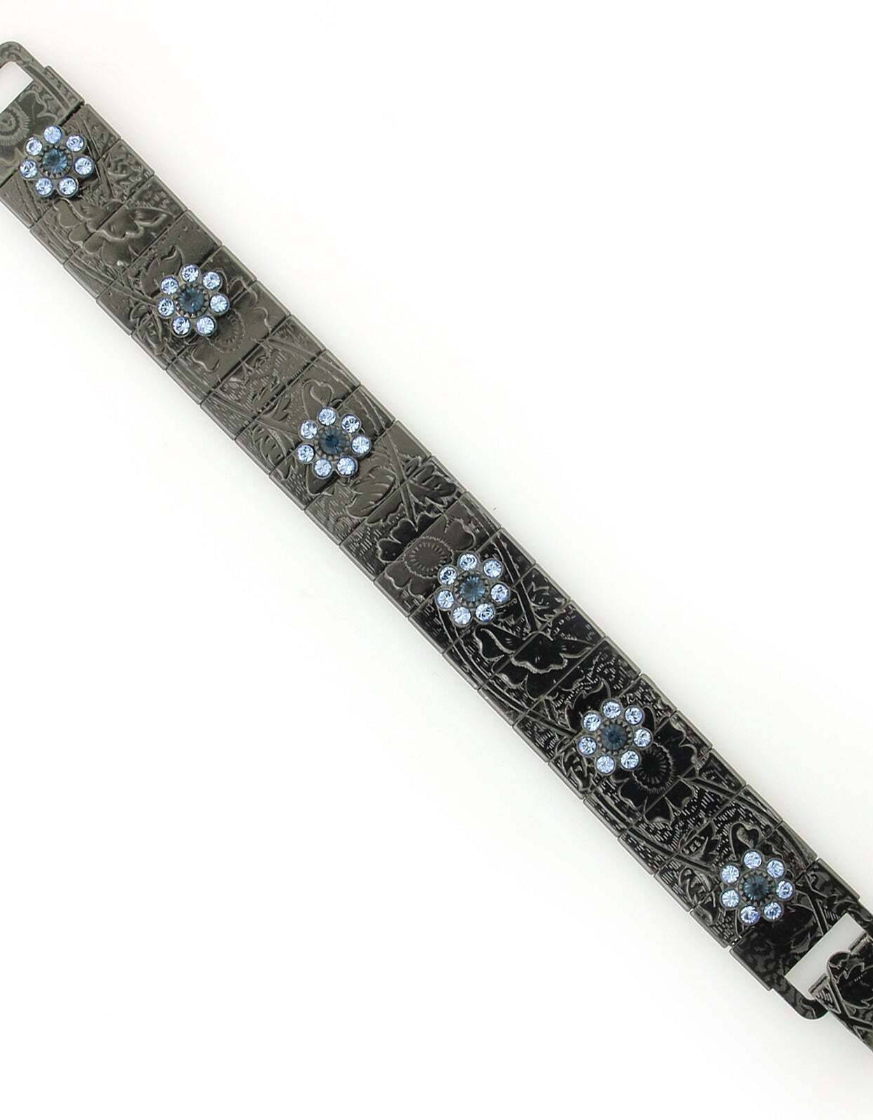 1928 Jewelry Crystal Flower Etched Floral Clasp Bracelet