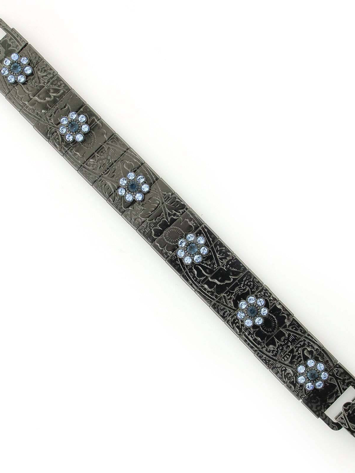 1928 Jewelry Crystal Flower Etched Floral Clasp Bracelet