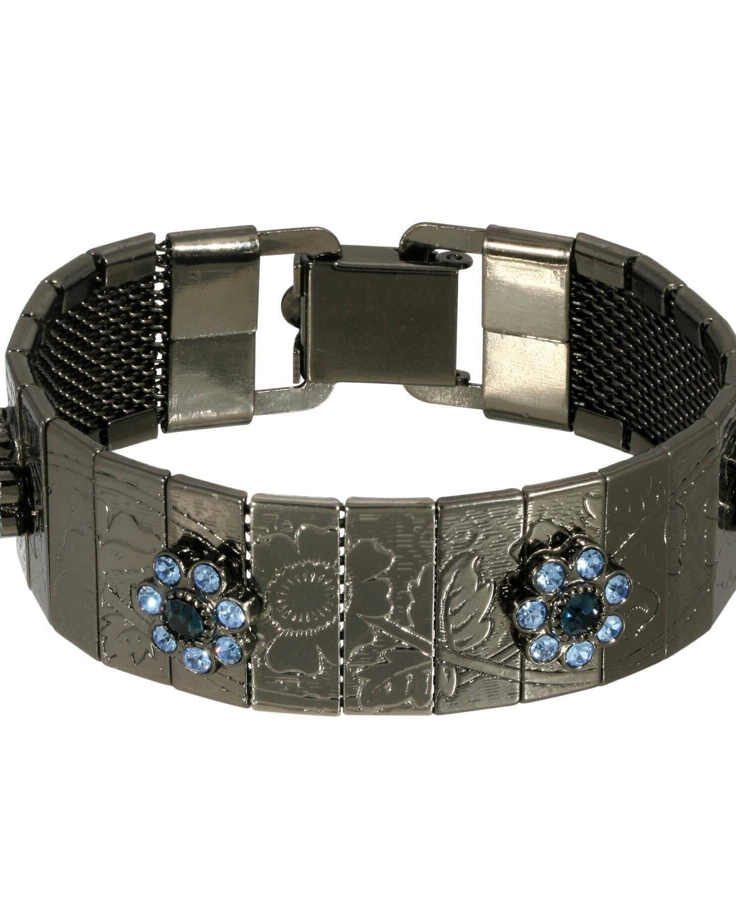 1928 Jewelry Crystal Flower Etched Floral Clasp Bracelet