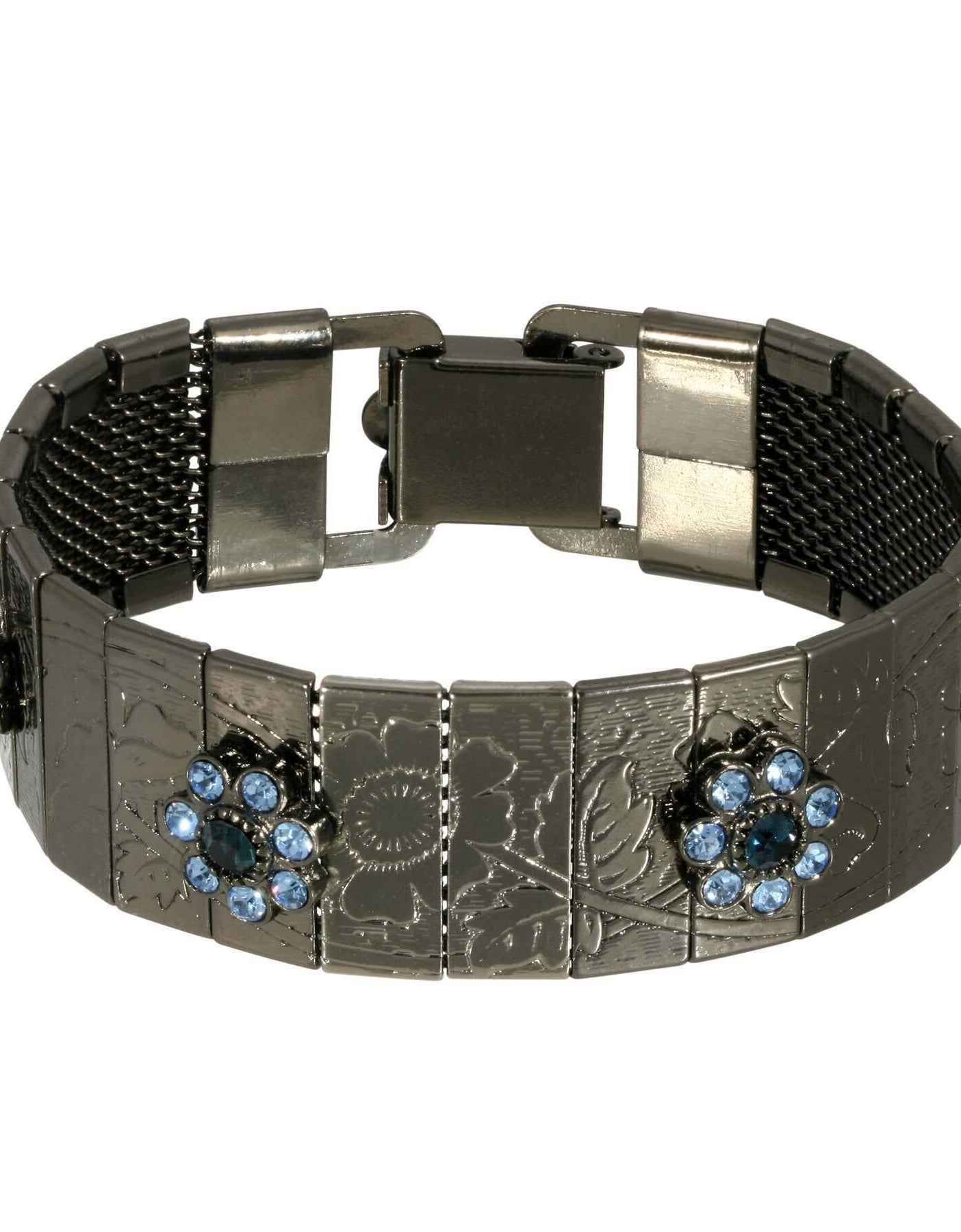 1928 Jewelry Crystal Flower Etched Floral Clasp Bracelet