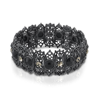Black Diamond Crystal Filigree Stretch Bracelet