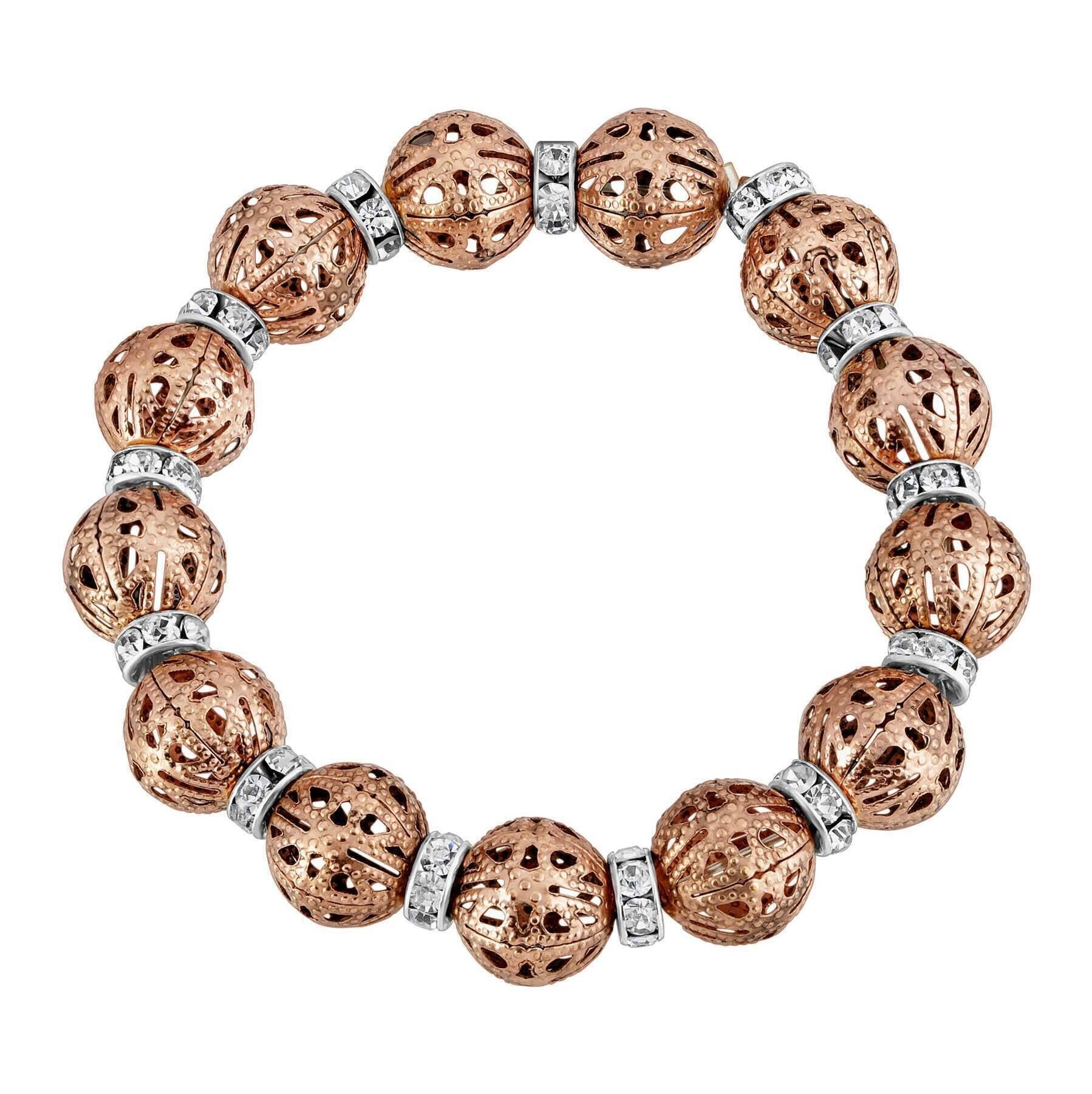 2028 Jewelry Puffed Filigree Bead Rondelle Crystal Stretch Bracelet