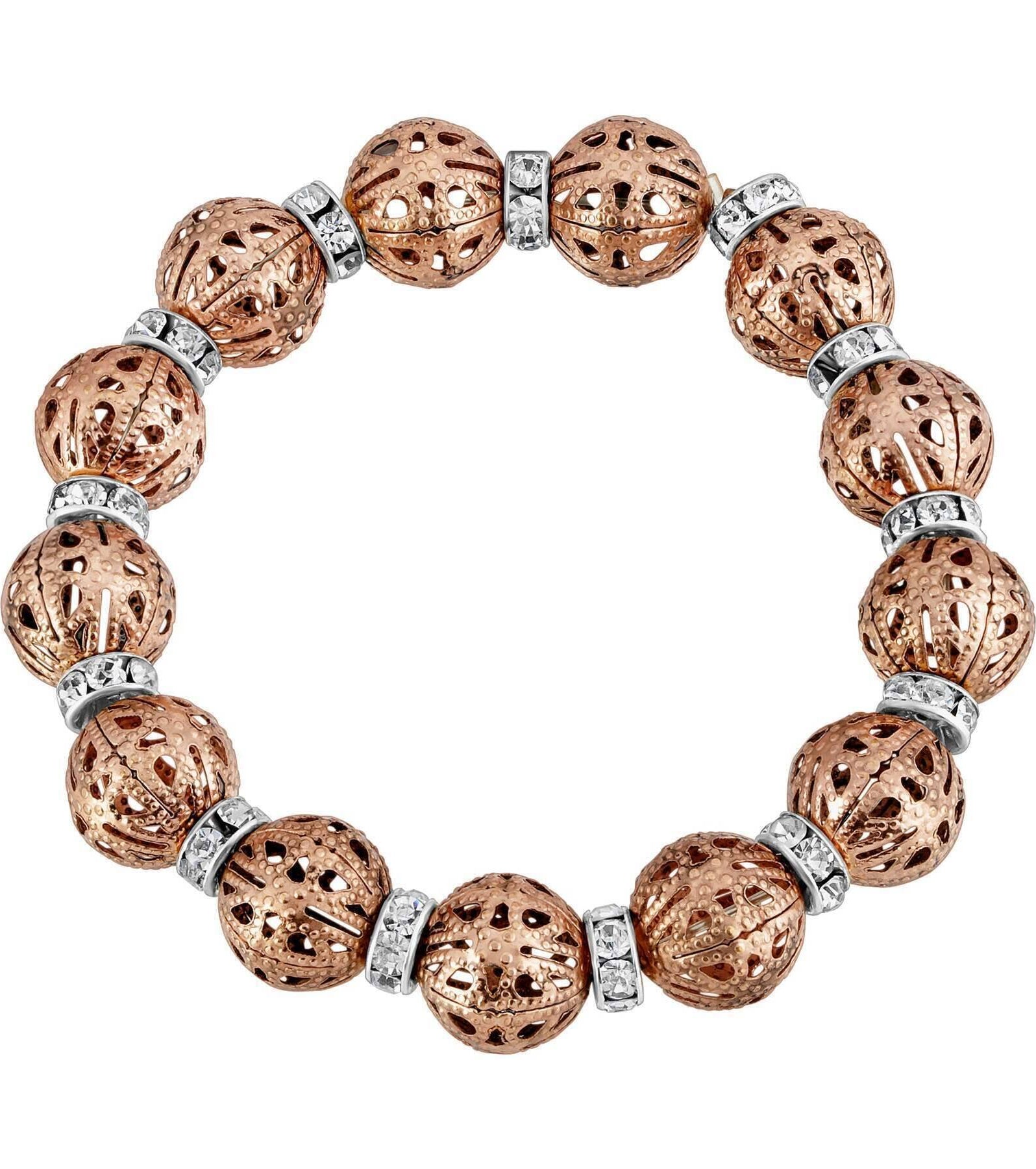 2028 Jewelry Puffed Filigree Bead Rondelle Crystal Stretch Bracelet