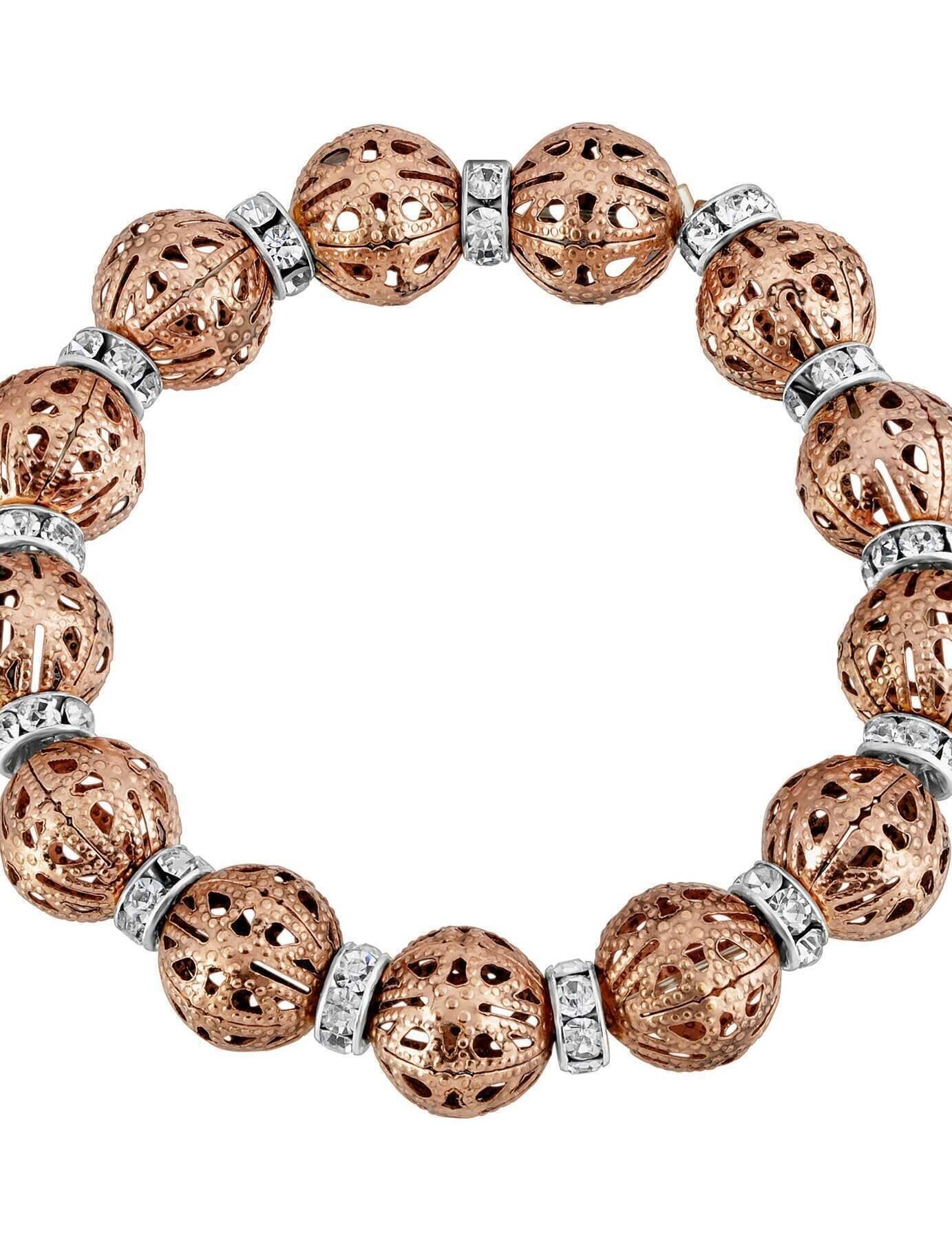 2028 Jewelry Puffed Filigree Bead Rondelle Crystal Stretch Bracelet