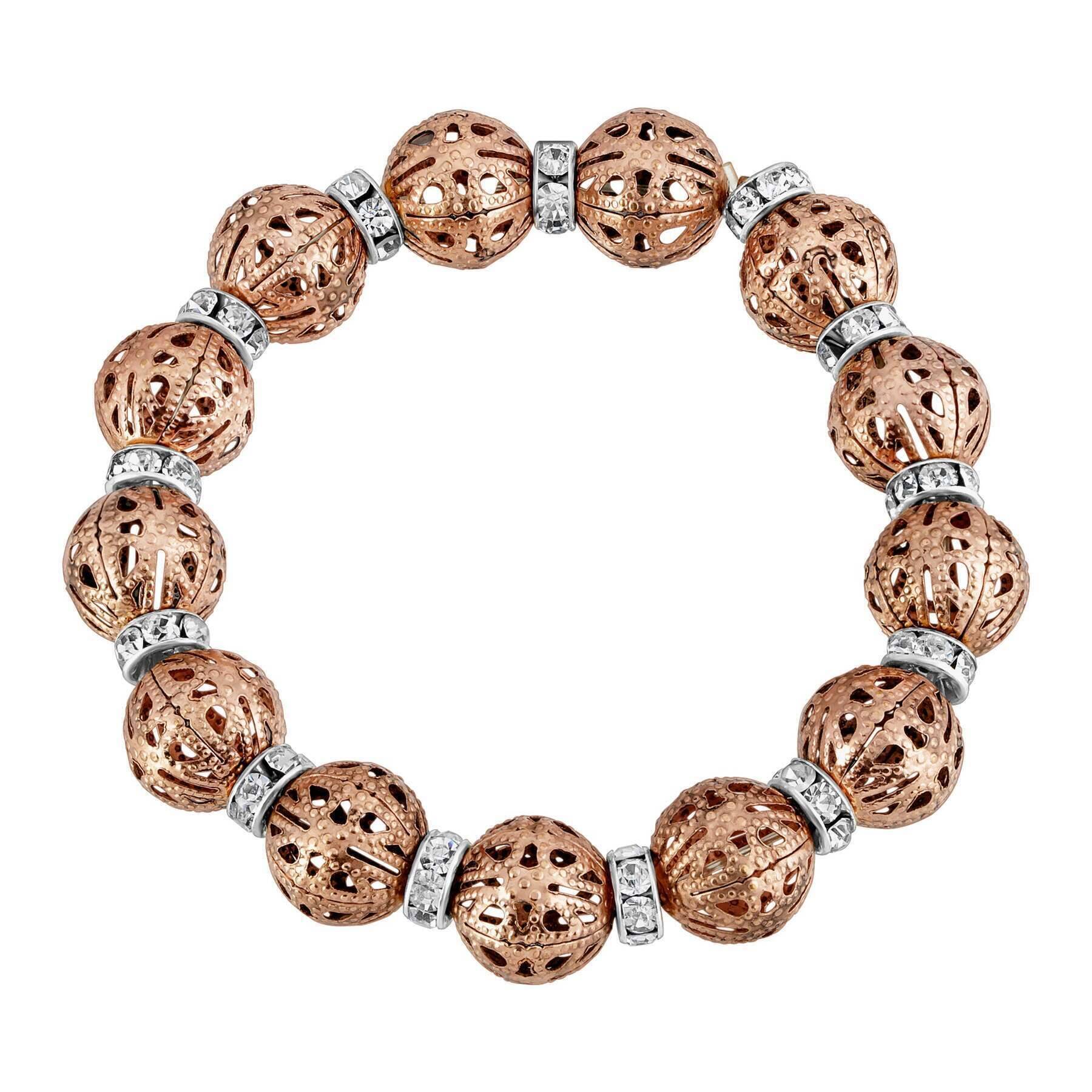 2028 Jewelry Puffed Filigree Bead Rondelle Crystal Stretch Bracelet