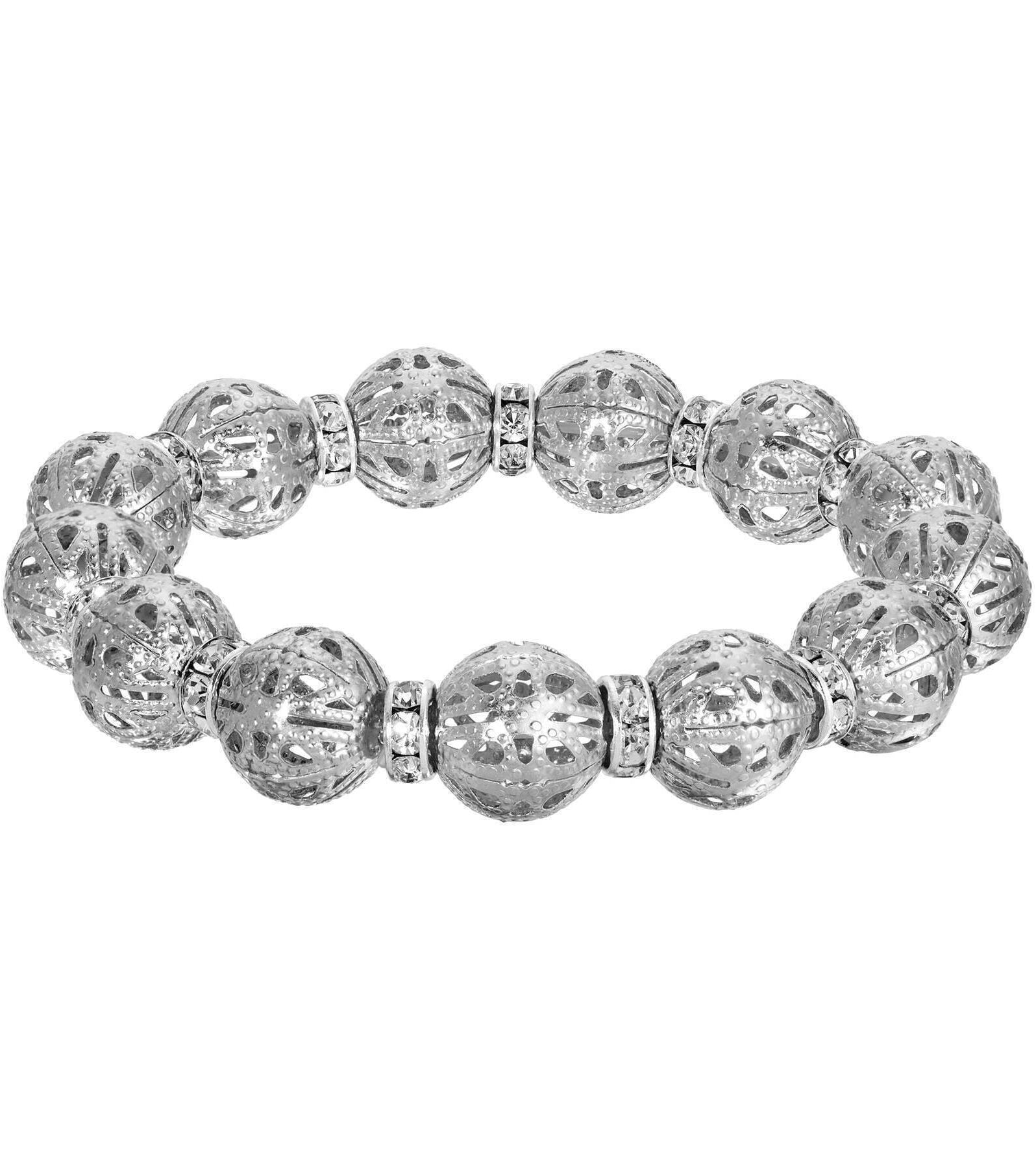 2028 Jewelry Puffed Filigree Bead Rondelle Crystal Stretch Bracelet