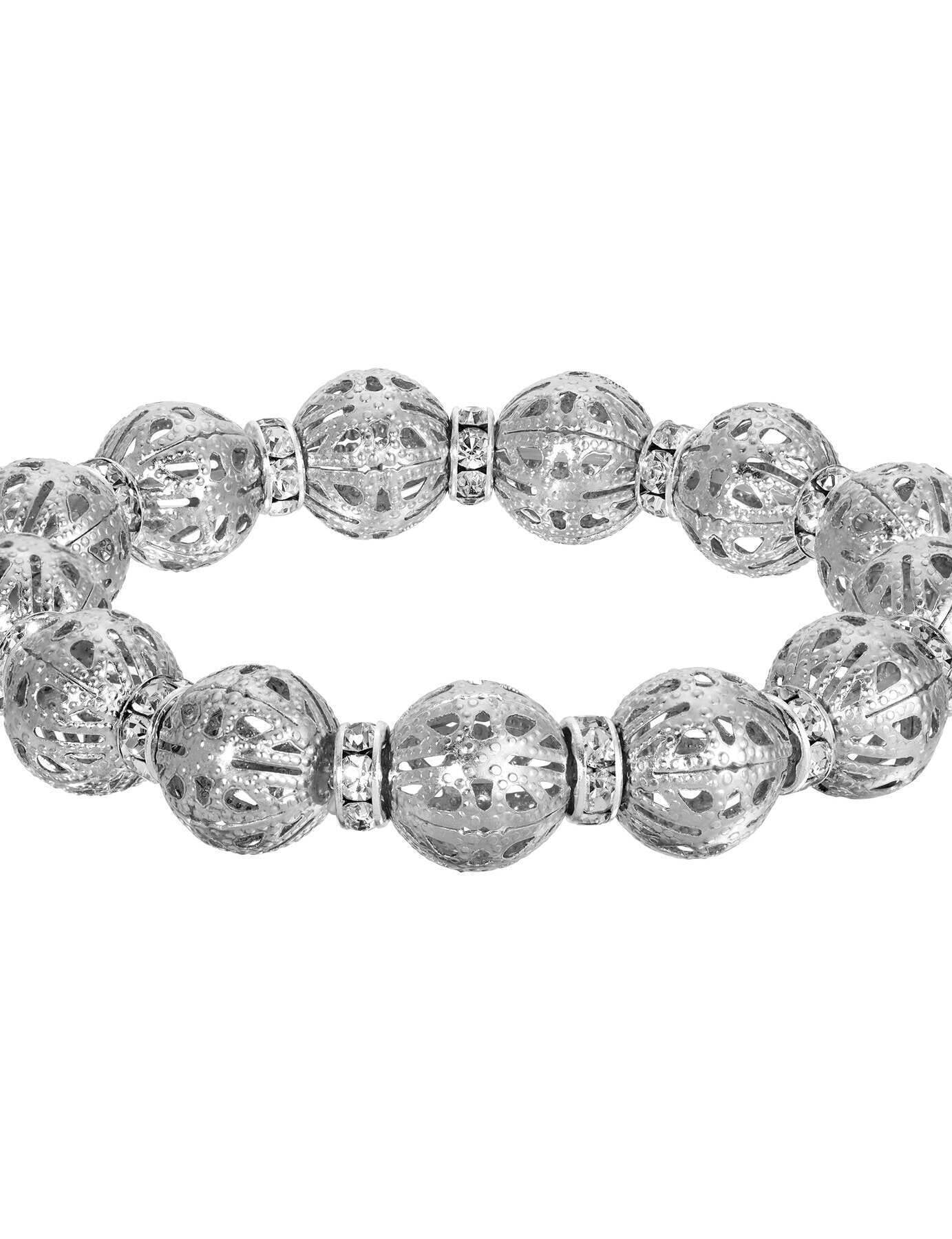 2028 Jewelry Puffed Filigree Bead Rondelle Crystal Stretch Bracelet