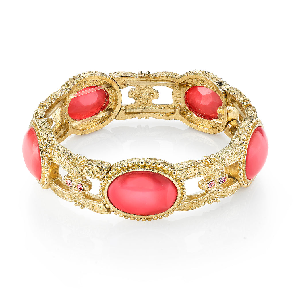 Oval Pink Moonstone Stretch Bracelet
