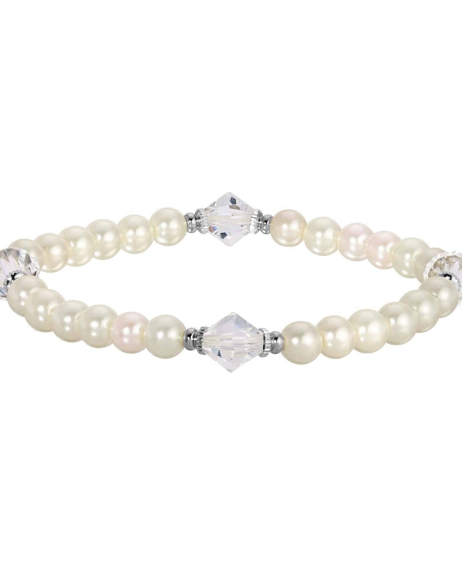 1928 Jewelry Ivory Faux Pearl And Lantern Crystal Stretch Bracelet