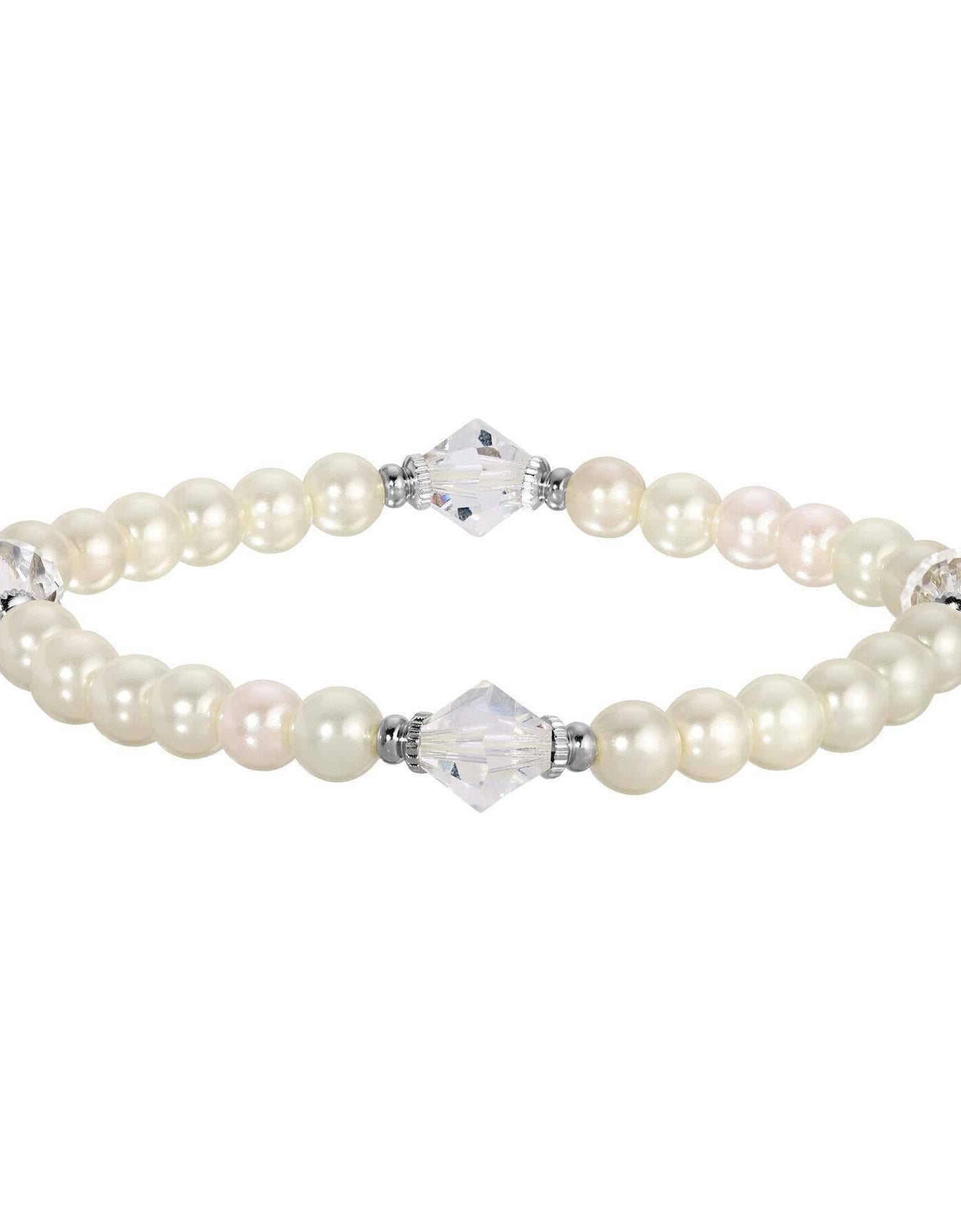 1928 Jewelry Ivory Faux Pearl And Lantern Crystal Stretch Bracelet