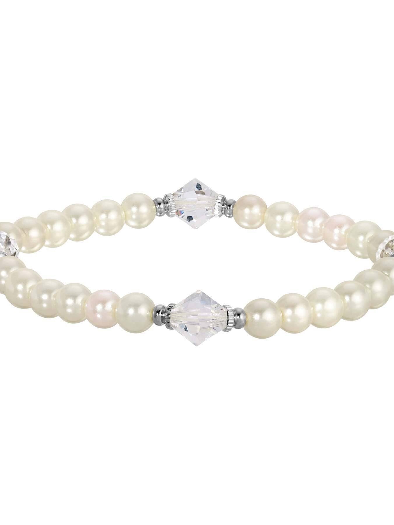 1928 Jewelry Ivory Faux Pearl And Lantern Crystal Stretch Bracelet