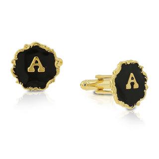 Sunburst Black Enamel Initial Cufflinks
