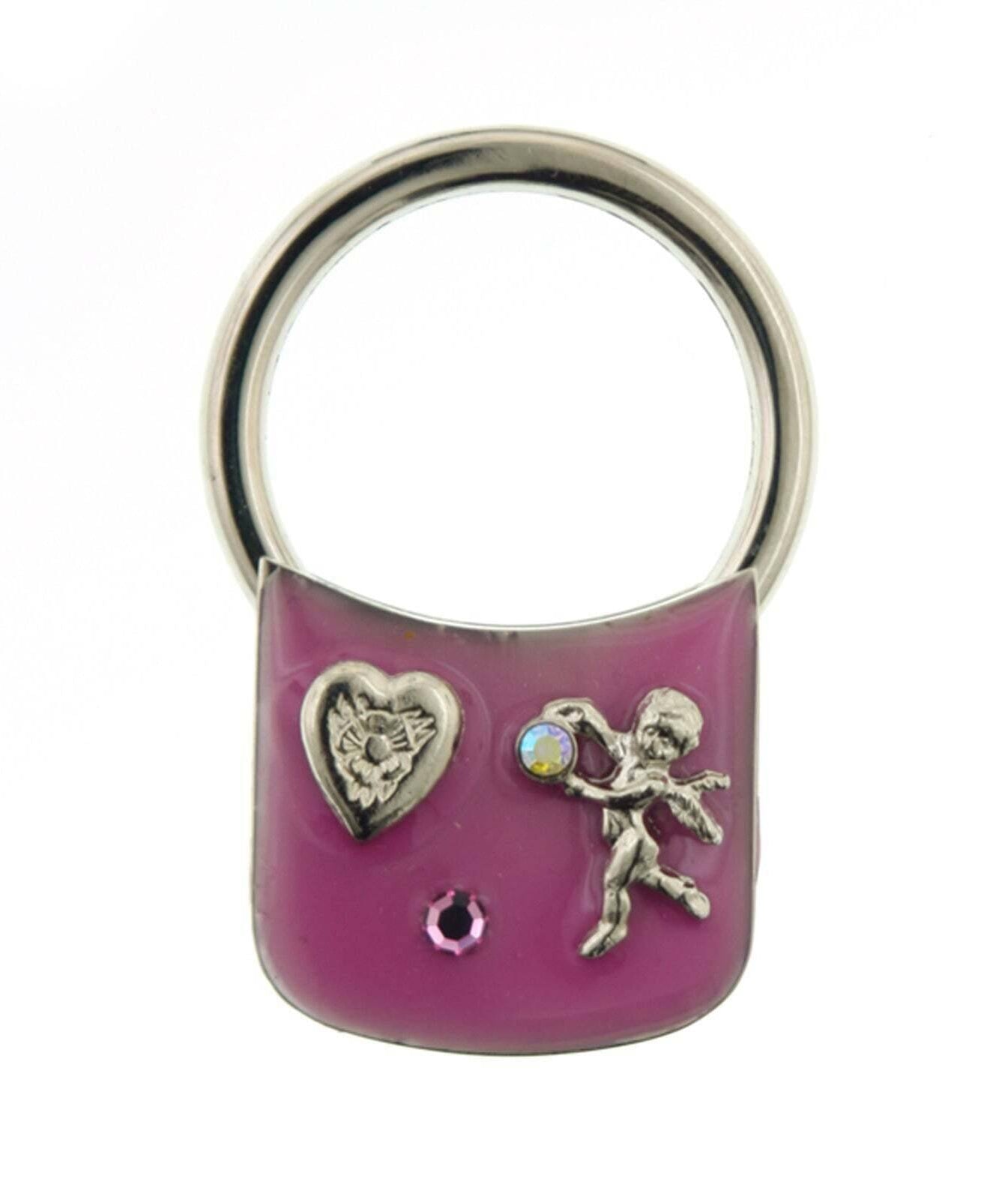 1928 Jewelry Enamel With Heart And Angel Ab Crystal Key Ring